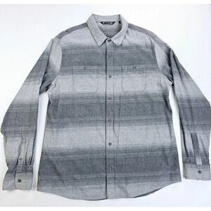 Travis Mathew Size XL Mens Gray Stripe Flannel Long Sleeve Pocket Hem Logo Shirt